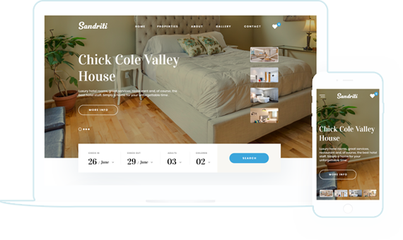 Webready responsive vacation rental website design displaying the Chick Cole Valley House on both desktop and mobile. The template adapts seamlessly to any device, ensuring an optimized user experience and enhanced search engine visibility.